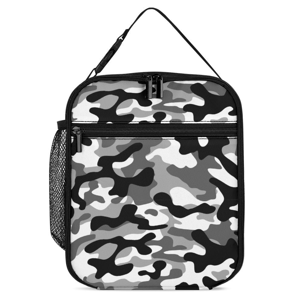 Black Camo Insulated Lunch Bags For Men Women Boys Girls Reusable Lunch Bags For Work Office Travel Easy-To-Clean