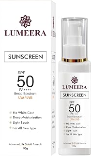 LUMEERA Sunscreen SPF 50 PA++++ Broad Spectrum UVA UVB Protection Lightweight No White Cast Deep Moisturizing Daily Sun Pr... Price In India