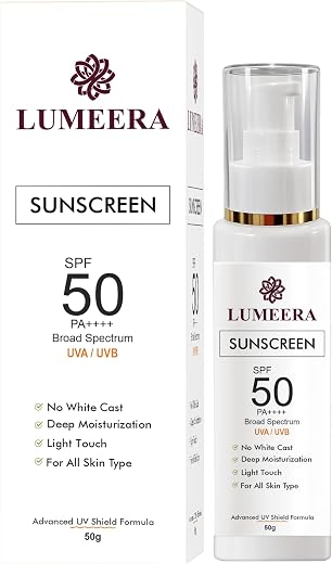 LUMEERA Sunscreen SPF 50 PA++++ Broad Spectrum UVA UVB Protection Lightweight No White Cast Deep Moisturizing Daily Sun Pr