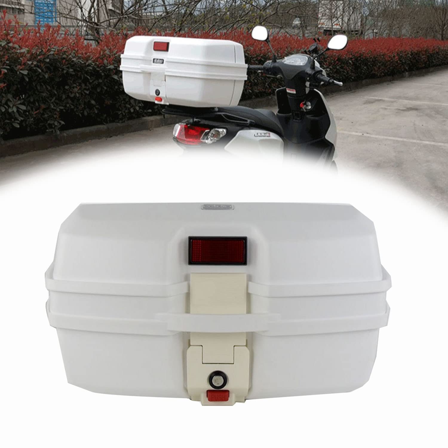 Monolock Bauletto Moto, Top Case Scatola di Coda per Moto Storage Case Misura Universale, Schienalino per Valigie 47L 56X42X29CM (Color : Bianco)