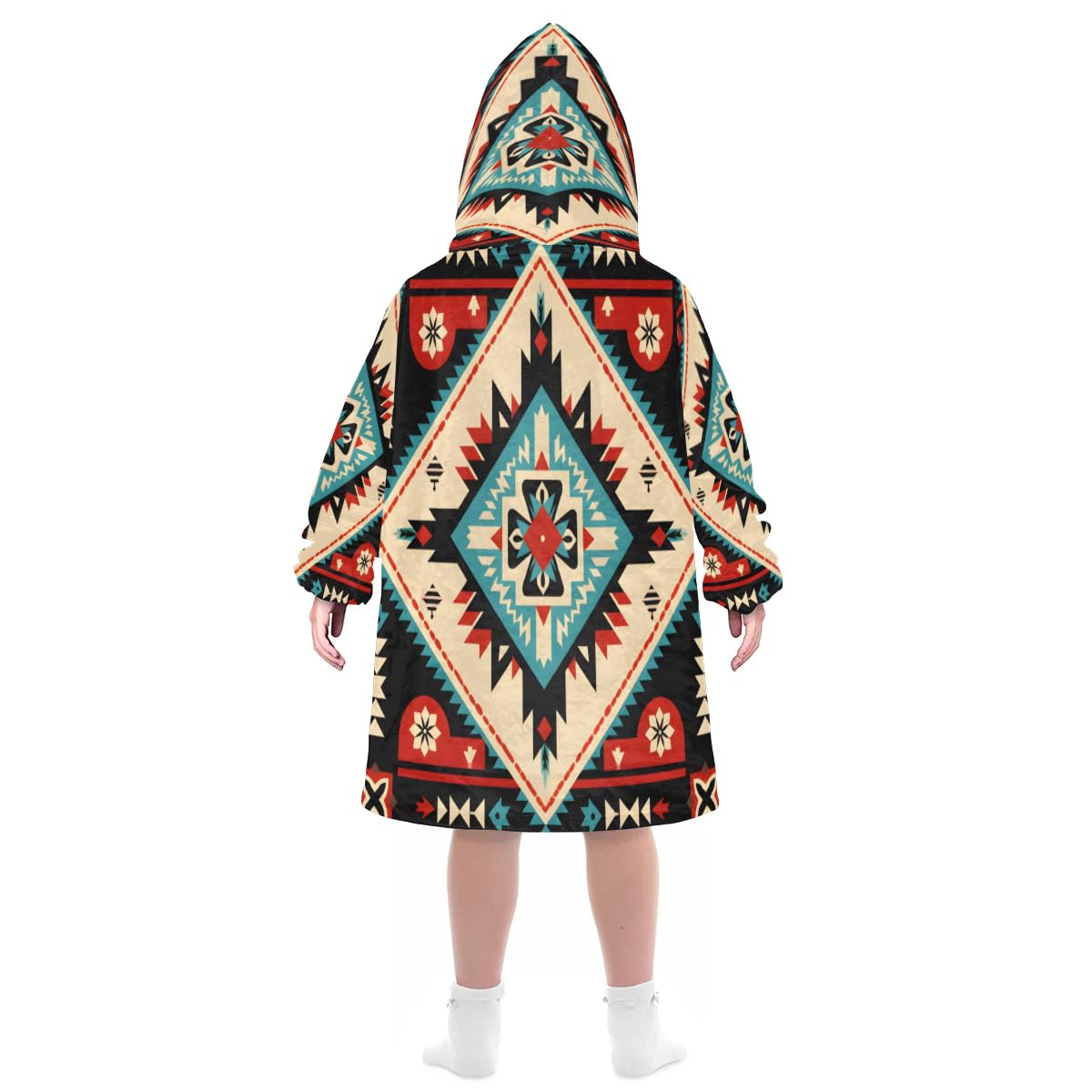Kids Blanket Hoodie Ethnic Zigzag Wearable Blanket Hoodie Oversized Hooded Blanket, Sweatshirt Blanket with Pockets Soft Warm Kids Hooded Blanket for Girls, Boys