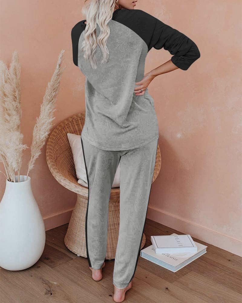 Ekouaer Women's Pajama Set Long Sleeve PJs 2 Piece Lounge Set Pullover Sleepwear Sweatshirt and Long Pants With Pockets - Image 4