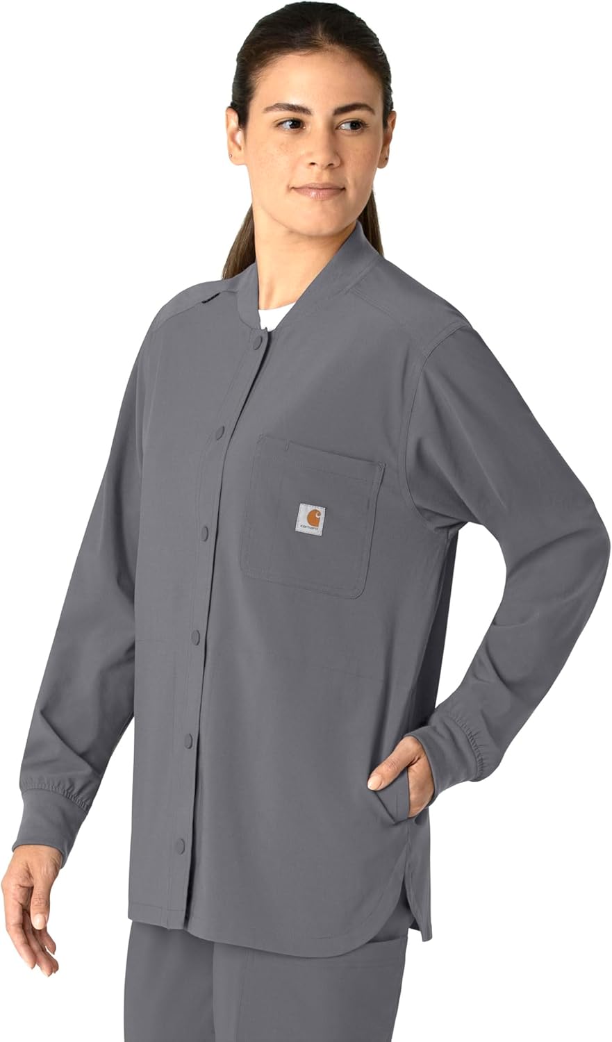 Carhartt Scrubs C82210 Women's Cross-Flex Modern Fit Shirt Jacket Medium Pewter - Image 3