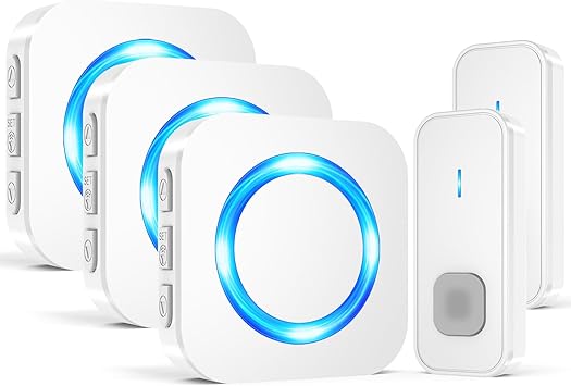 SURFOU Doorbell Waterproof Wireless Doorbell Easy Install at 1,300ft Long Range Loud Enough with 55 Chimes 5 Volume Levels LED Flash Door Bell for Home Classroom Apartment,2 Push Buttons 3 Receivers