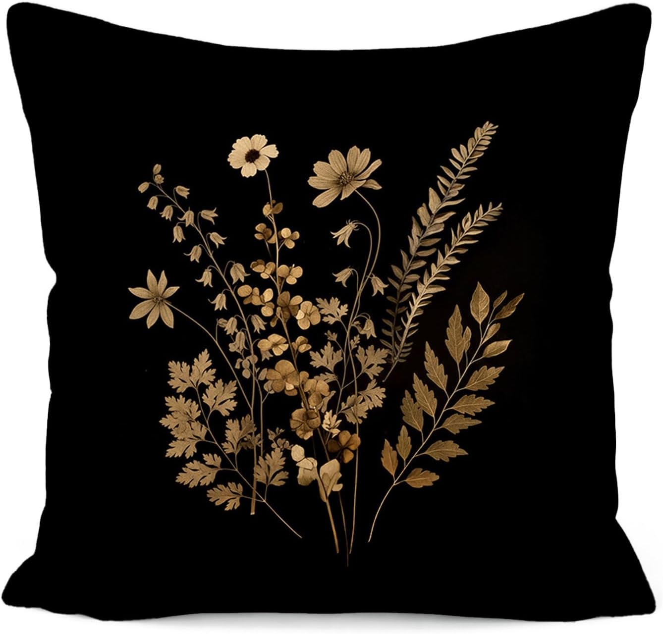 Moody Dark Floral Pillow Cover 18x18, Dark Academia Cottagecore Botanical Wildflower Decorative Throw Pillow Cover for Home Bedroom Living Room Sofa Couch