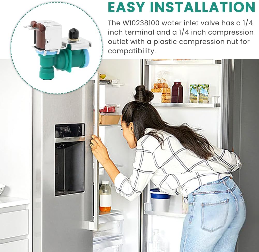 W10238100 Refrigerator Water Inlet Valve, Compatible with WPW10238100, W10498992, IMV-8100, K-77473, S-86-QC-n, Kenmore, 20W Durable Upgrade for Ice Maker & Water Dispenser Issues