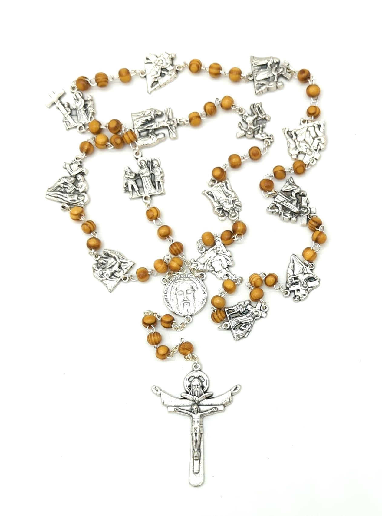OVUNQUE PROTEGGIMI Rosario della Via Crucis, Devozionale della Quaresima, Artigianale in Legno con Preghiera e Portarosario Incluso