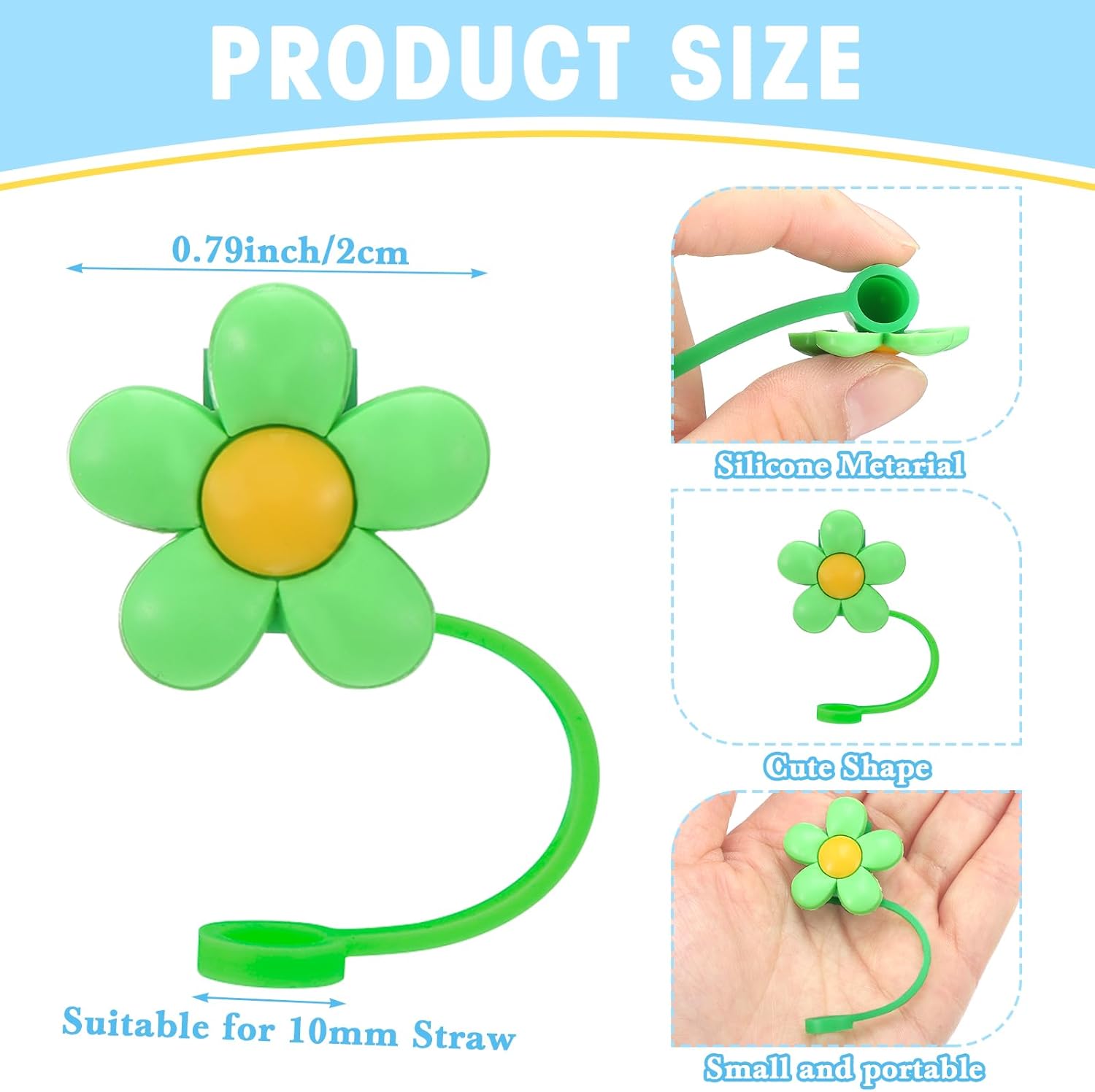 Nuenen 24 Pcs Straw Covers Caps Silicone Reusable Topper Tips Cute Cartoon Flower Lids Splash Proof Plug for 6-8 mm Straws Tumblers Flower Party Favors Home Kitchen Accessories - Image 2