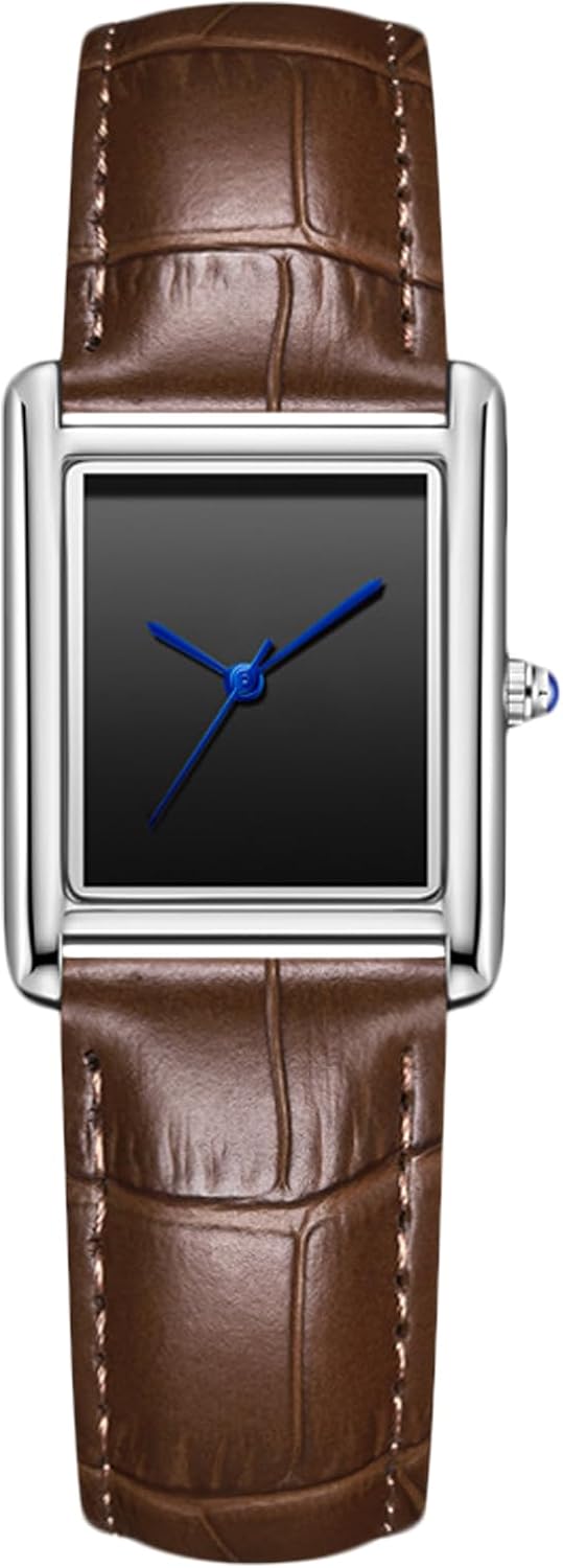 RORIOS Unisex Watch Valentines Couple Pair Quartz Watches Rectangular Wristwatch for Men Women Leather Strap Watch Roman Numeral Wristwatches Silver Brown Female A