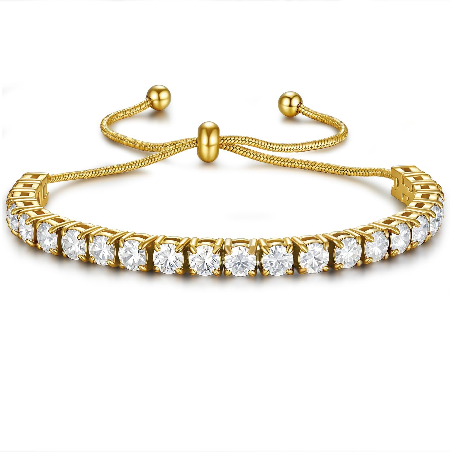 3/4mm Moissanite Tennis Bracelet Adjustable Simulated Diamond 18K Gold Plated 316L Stainless Steel Bracelets Jewelry Gifts for Women Men