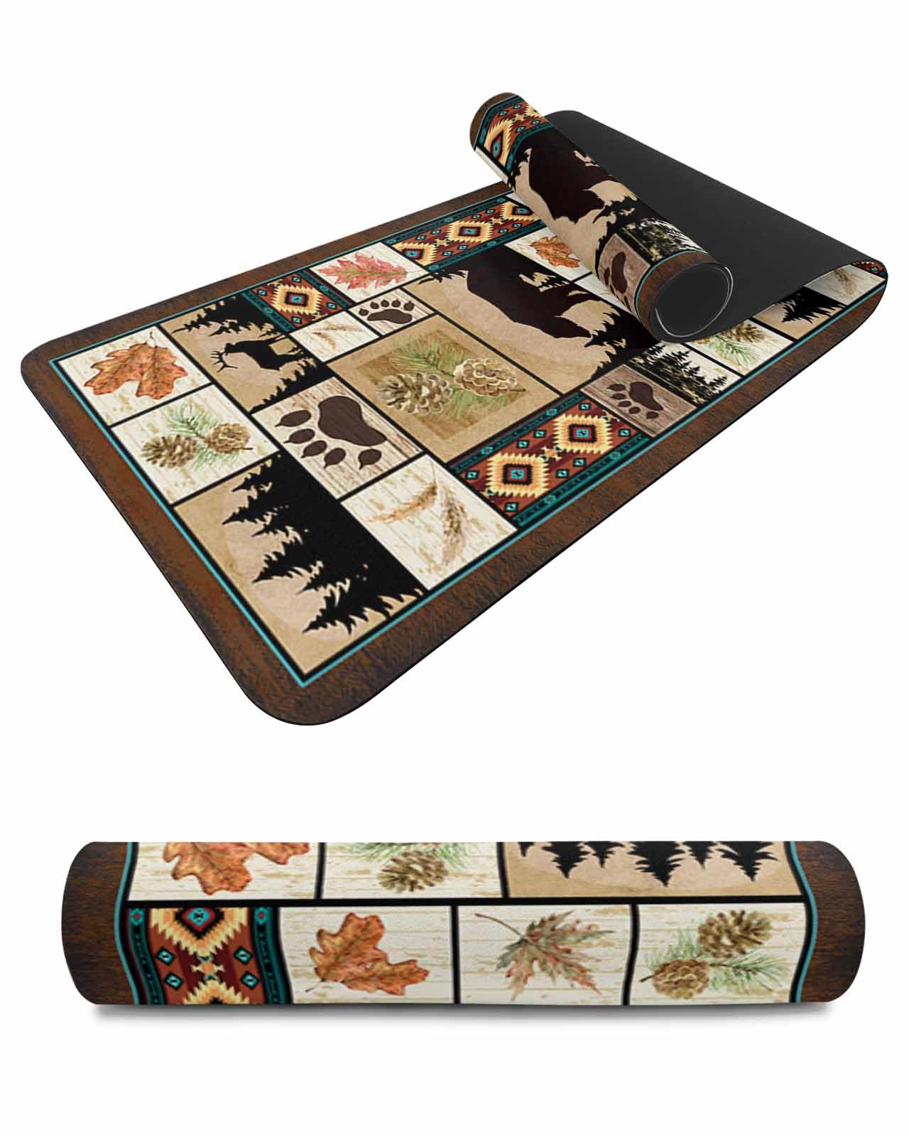 Debedcor Heat Proof Table Pads Waterproof Decorative, Boho Fall Non-Slip Table Countertop Protector, Ethnic Vintage Bear Deer Wooden Insulation Mat for Kitchen Room, 40 x 12 Inches