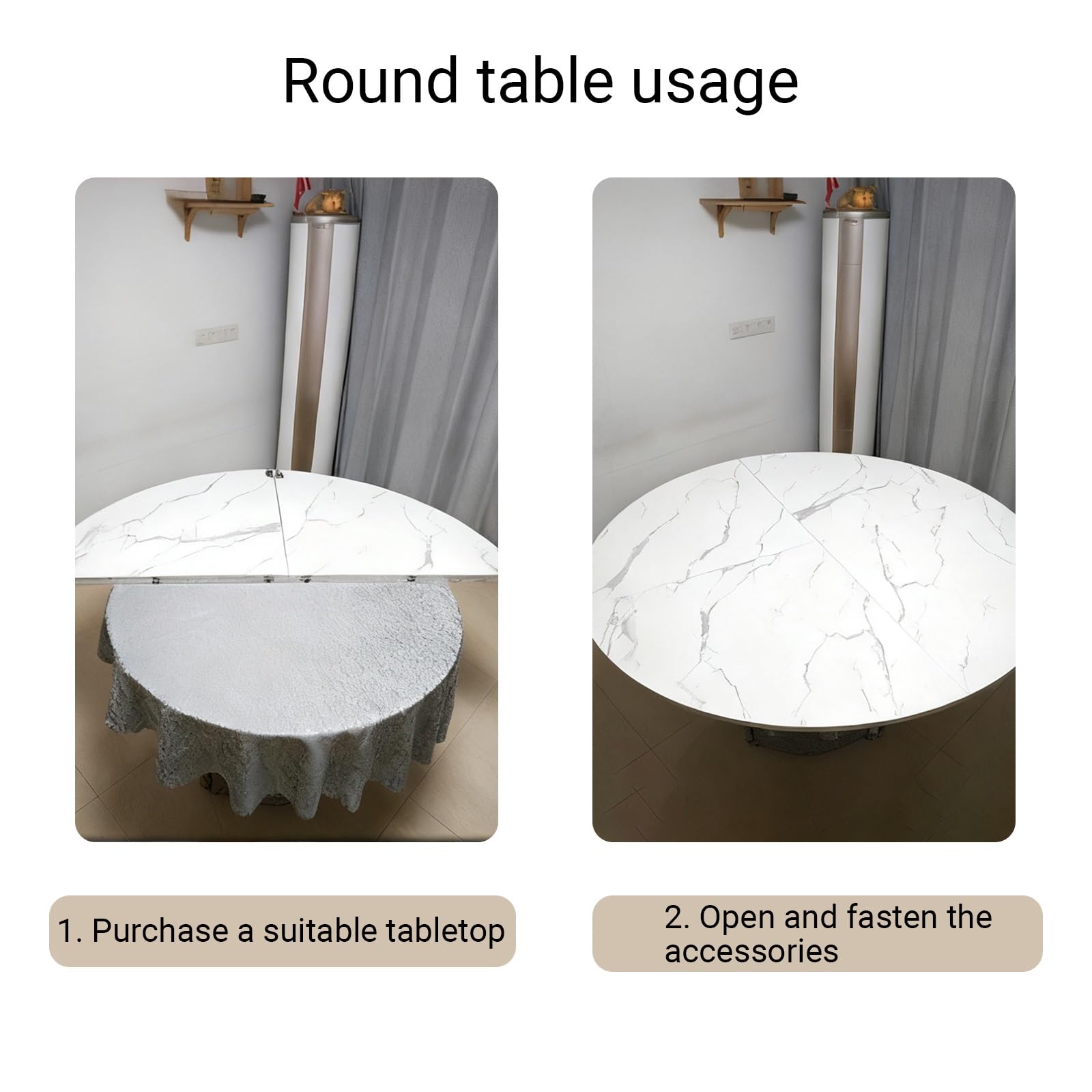 Lar - Mesa plegable redonda de 47 a 86 pulgadas de diámetro, extensor temporal de madera para catering, banquetes y pares, diseño fácil de colocar sin patas (nogal de 160 cm)