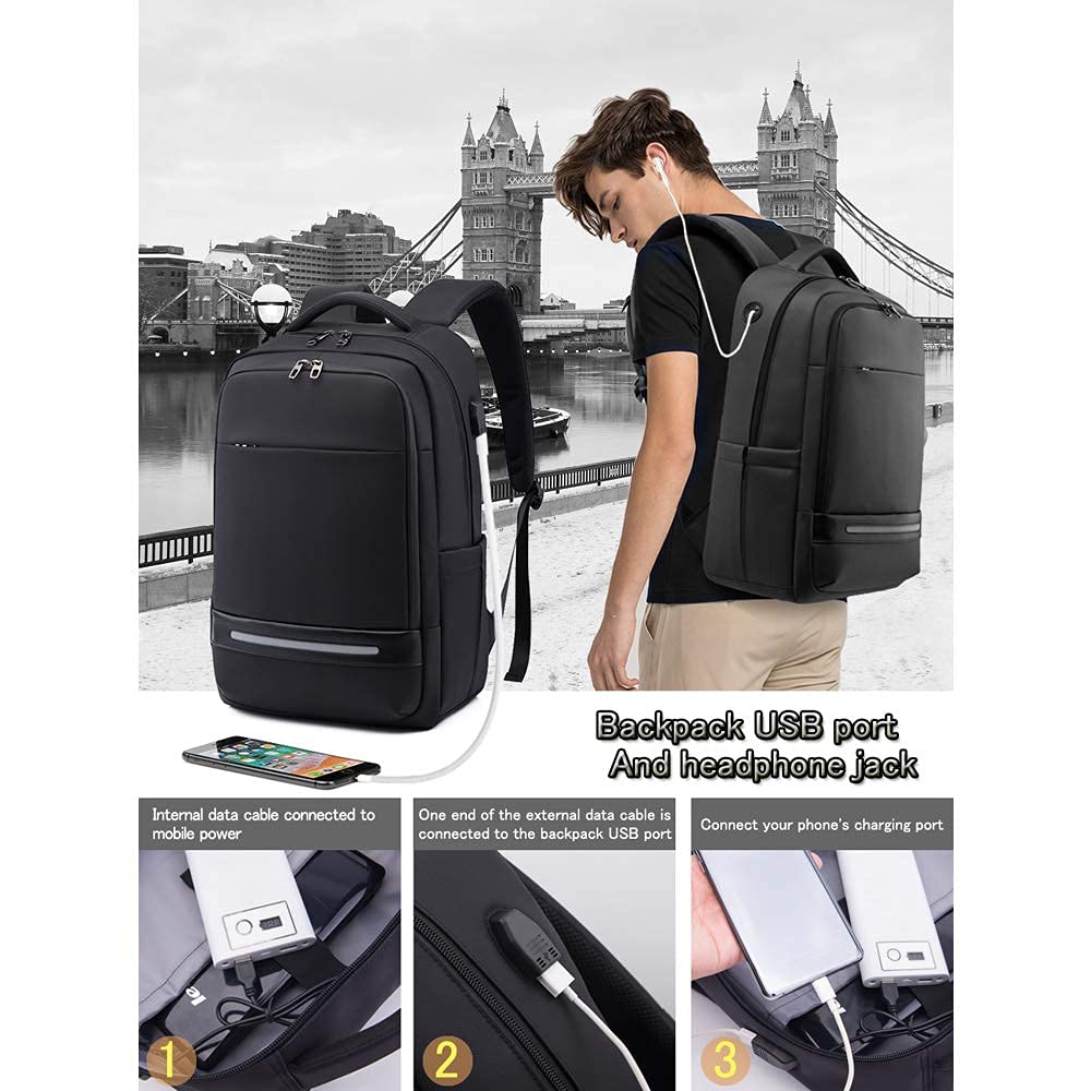 Laptop Rucksack 17 Zoll Business Rucksack multifunktionale Schulrucksack Reisen wasserdichte Rucksack Laptoptasche mit USB-Ladeanschluss für Reisen/Business/College/Männer/Frauen