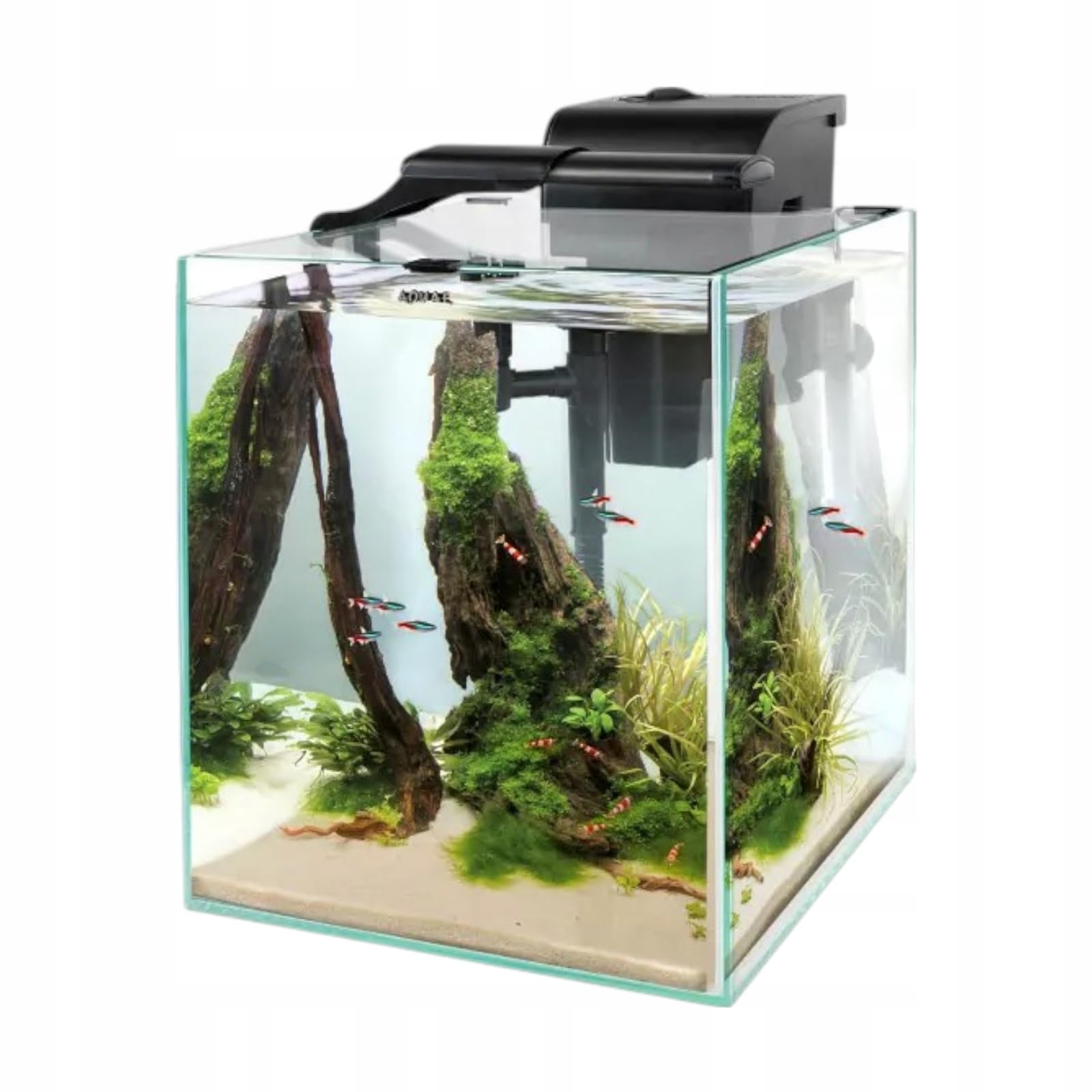 Aquael Fish & Shrimp Set Duo 35 2.0 Akwarium 49L Czarne – LED Plant & Night, Filtr Kaskadowy, Grzałka 50W, 35x35x40cm