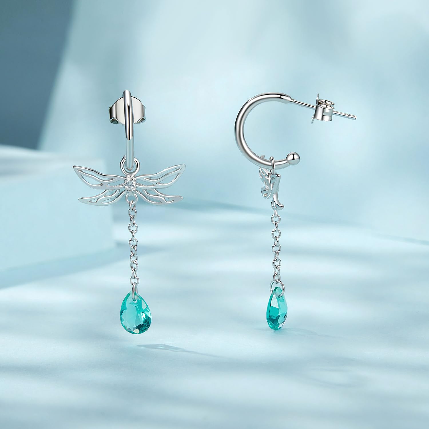 YCTTKDD Orecchini Pendenti con Pietra di Luna in Argento Sterling da Donna con Libellula