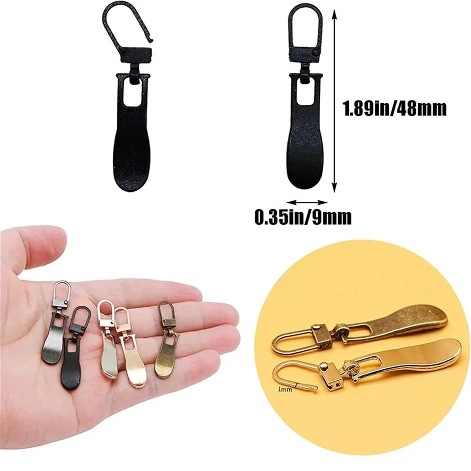 Tiradores de cremallera, 100 piezas de repuesto de deslizadores de cremallera de metal, tirador de cremallera desmontable para equipaje, chaqueta, bolsa, mochila (dorado)