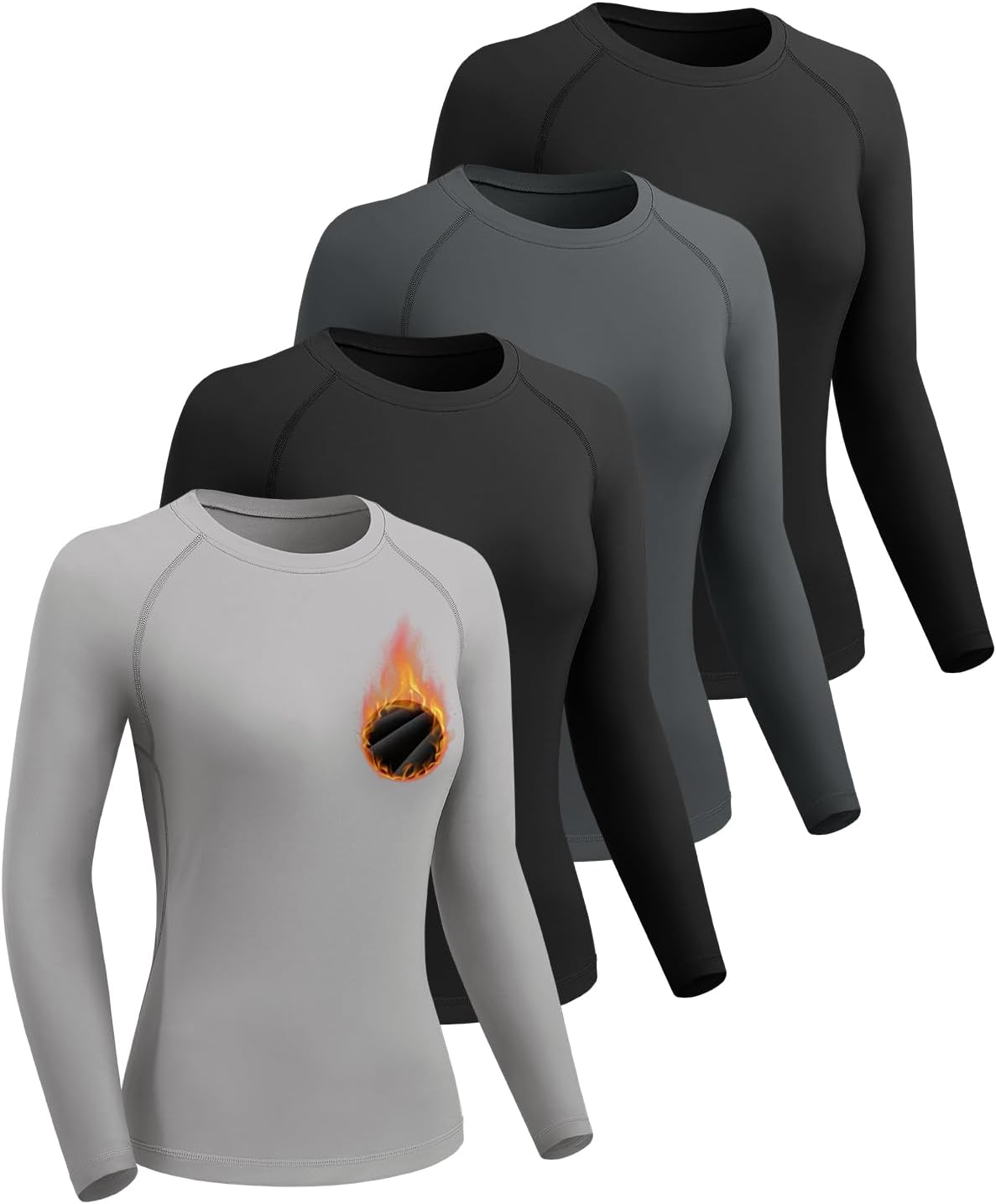 4 Pack Women's Thermal Shirts-Fleece Lined Long Sleeve Tops-Thermal Compression Shirts for Outdoor Workouts