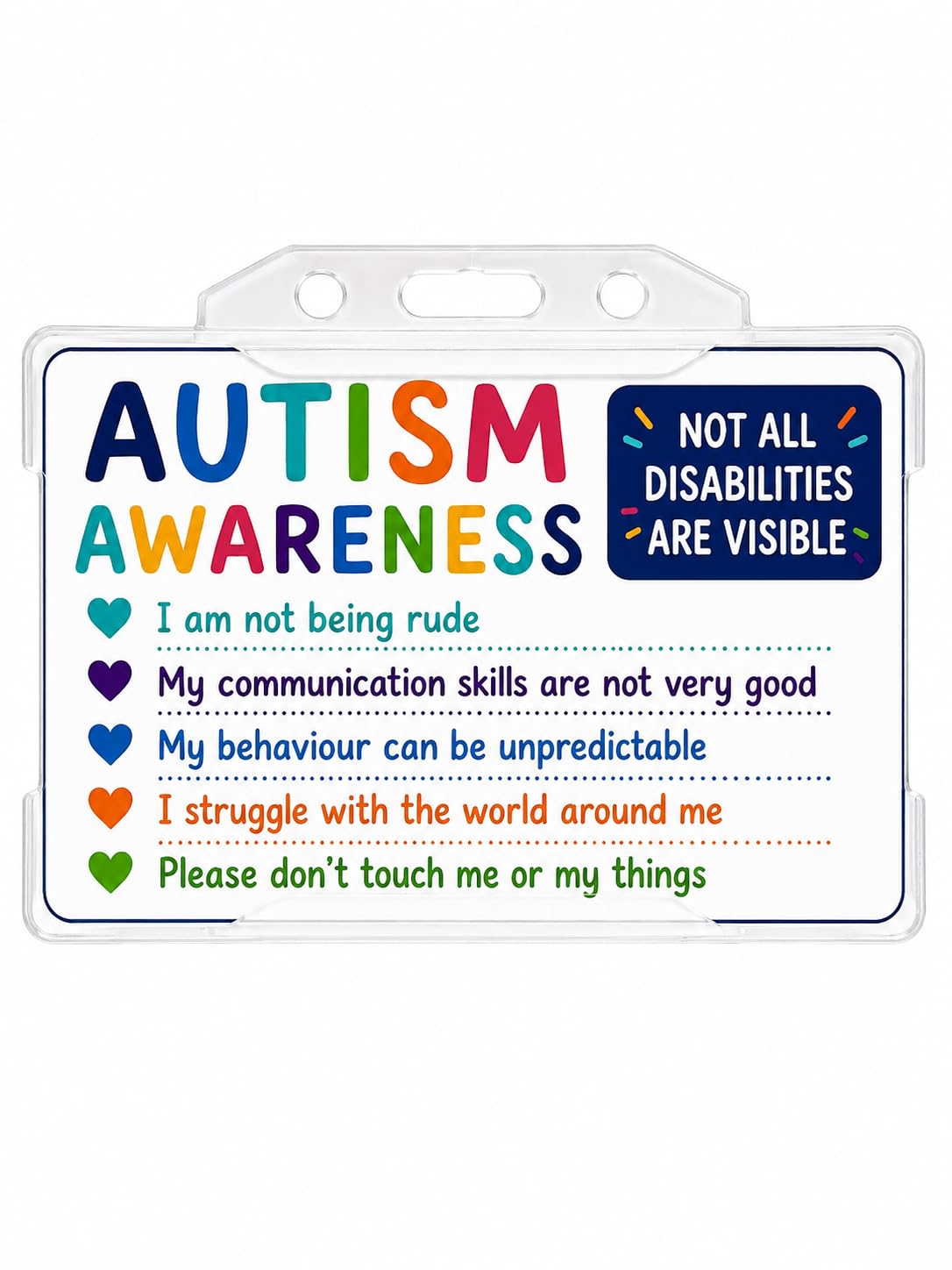 Autism Awareness Hidden Disability Card with Clear Card Holder, Please Be Patient Badge (Autism Awareness Card)