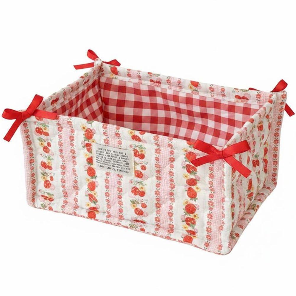 Danlai Quilted Fabric Storage Basket, Rectangular Desktop Organizer for Makeup Supplies and Household Decor Layout