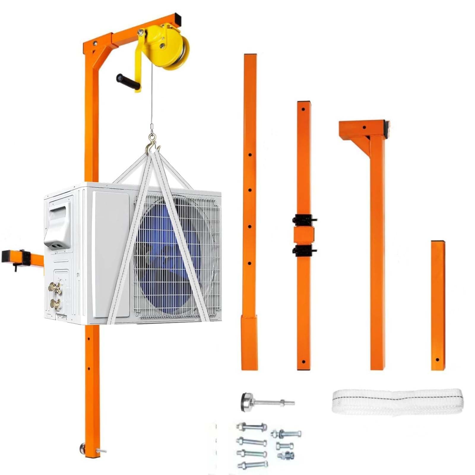 Tragbarer Kranzug mit Halterung und Handwinde, Hebewerkzeug für Klimaanlagen, 150 kg Kapazität, ideal für die Installation von Außengeräten, 10 m lang