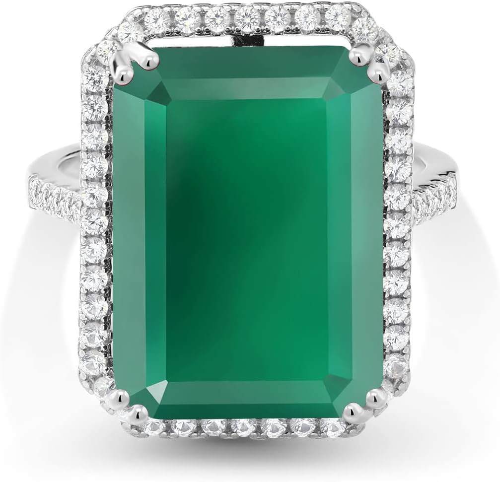 Gem Stone King 10-20 Cttw Gemstone Birthstone Engagement Ring | 925 Sterling Silver | Emerald Cut 18X13MM | Wedding Anniversary Promise Ring For Women | Available In Size 5, 6, 7, 8, 9