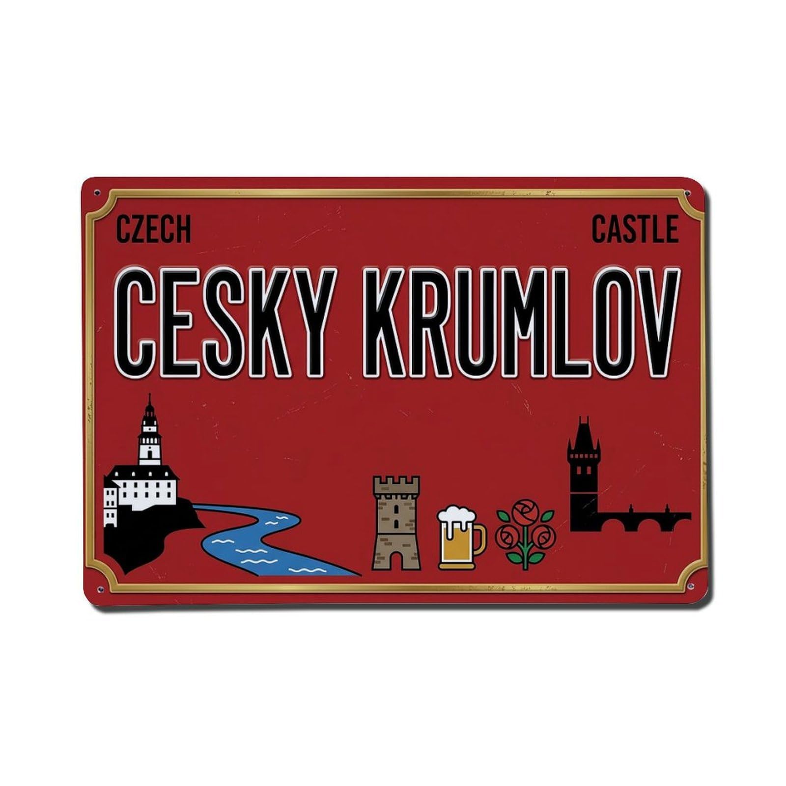 Cwbufd 8X12inch(20X30cm) Vintage Travel Cesky Krumlov Czech Castle River Metal Tin Sign Plaque Wall Decor For Cafe, Club Bar, Office, Garden Metal Poster 8X12inch