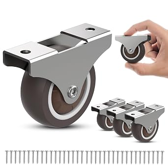 2 Inch Fixed Caster Wheels Low Profile for Furniture Drawers Storage Bins Brown 4PCS