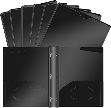 Pastel Plastic File Folders with Pockets and Prongs, 7 Pack, A4 Letter Size, Heavy Duty Waterproof Office Folders with Clear Front Cover for School, Home, and Office Black