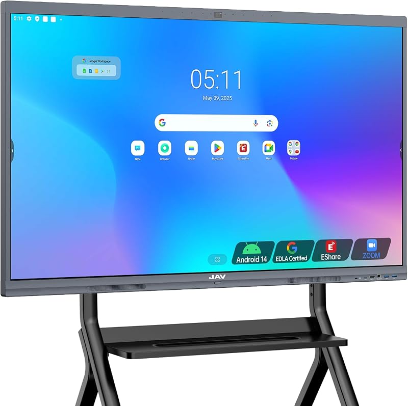 JAV Smart Board 4K UHD Interactive Whiteboard with EDLA Certification Built-in Android OS for Classroom Office Home Digital Display 8+128 GB for Hybrid Work (75 Inch)