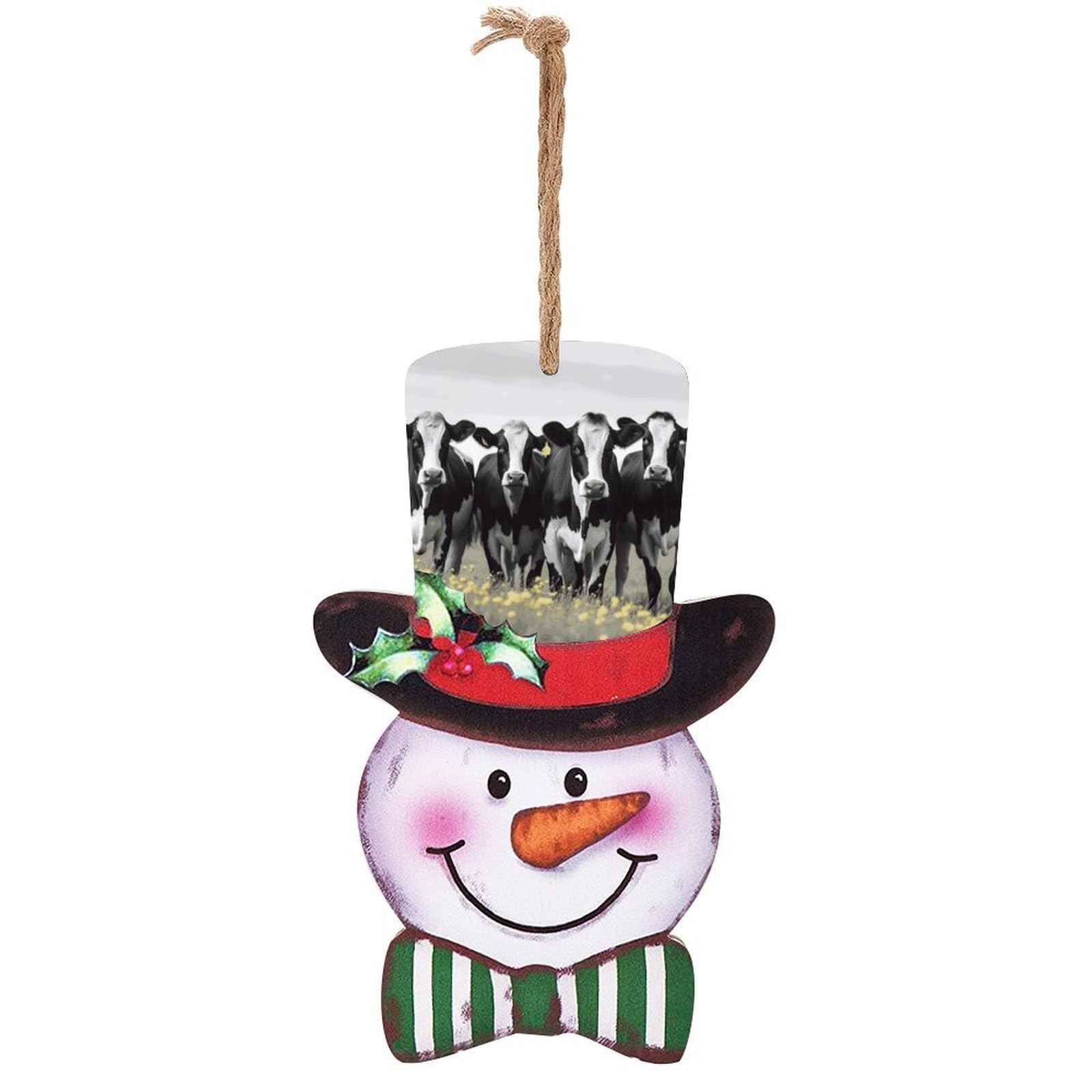 Black White Cows Snowman Decor Christmas Snowmans Hanging Decors Wooden Exquisite Holiday Decoration Sign for Home Window Wall Farmhouse Indoor Outdoo