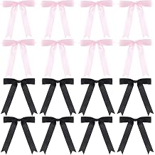 Joez Wonderful 16 Pcs Twist Tie Bows, Pastel Satin Ribbon, Bowknot Decoration for Crafts, Satin Bows for Gift Wrapping, Christmas, Birthday, Party, Wedding Black, Pink