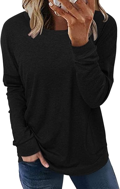 ONLYSHE Womens Crewneck Sweatshirt Casual Loose Fitting Tops Long Sleeve T Shirt
