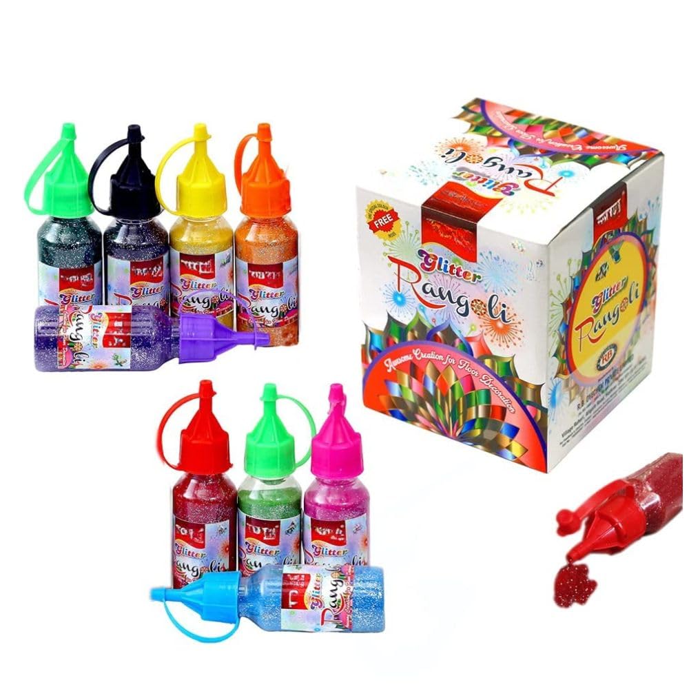 Amazon Brand - Umi Rangoli Colour Glitter Powder Nozzle Squeeze Bottle Kit Diwali Decoration Items Tool Floor Art Rang for Home Navratri Deepawali Pooja Mandir Decor (9 Bottles) (B0CY5Q7BZ3) Amazon Price History, Amazon Price Tracker
