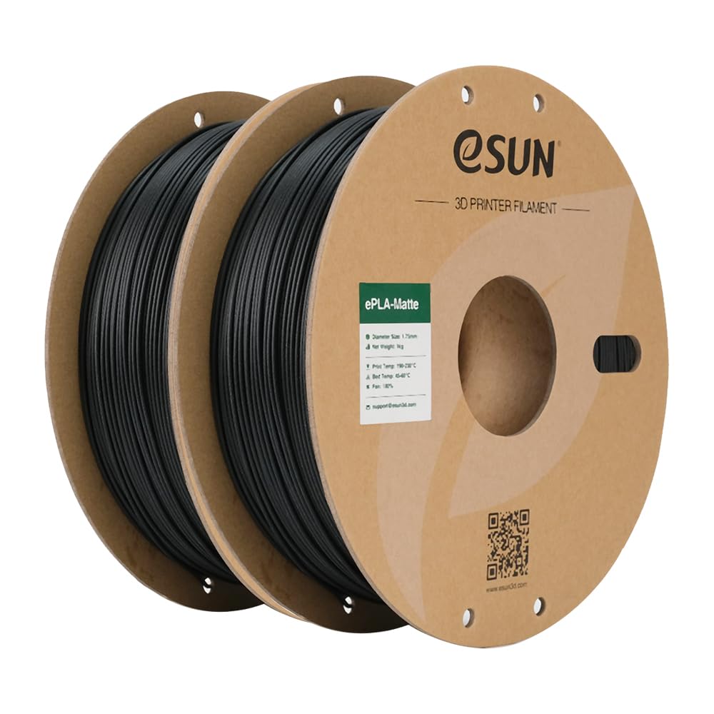 eSUN Filamento per Stampante 3D PLA Opaco Aggiornato, Filamento PLA Opaco da 1.75mm, 1 kg per bobina, 2 bobine per stampanti 3D,Nero ebano