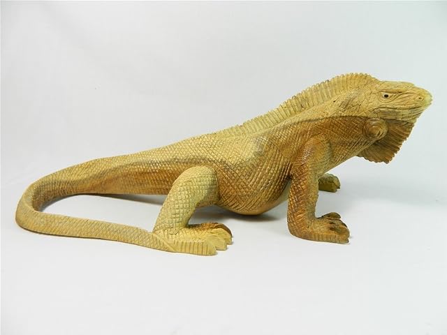 Thai Gifts Wooden Iguana Lizard Bearded Dragon Carving - Hand Carved Iguana 40cm