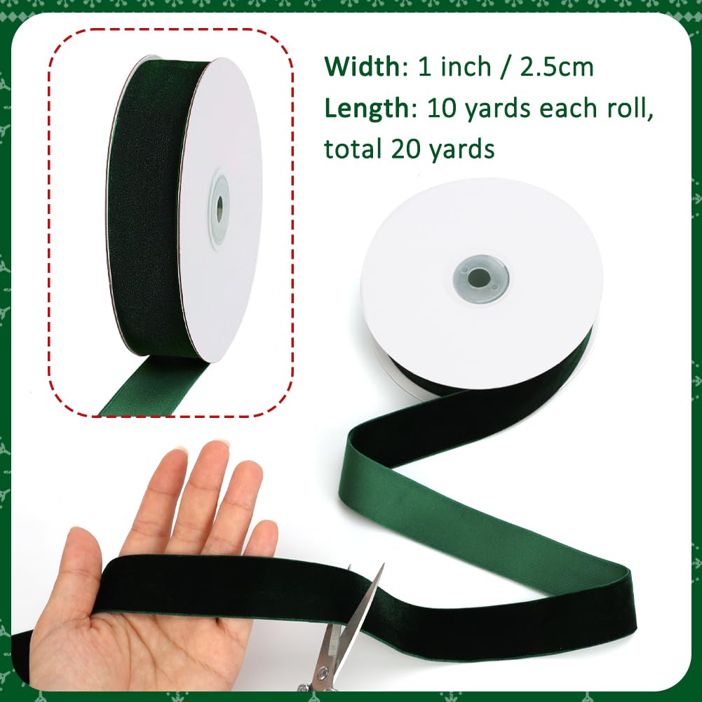 Green Velvet Ribbon, 25mm x 18m Soft Luxurious Velvet Ribbon for Gift Wrapping Bouquets Bundling, Wedding Decoration Bows and Crafts - Image 2