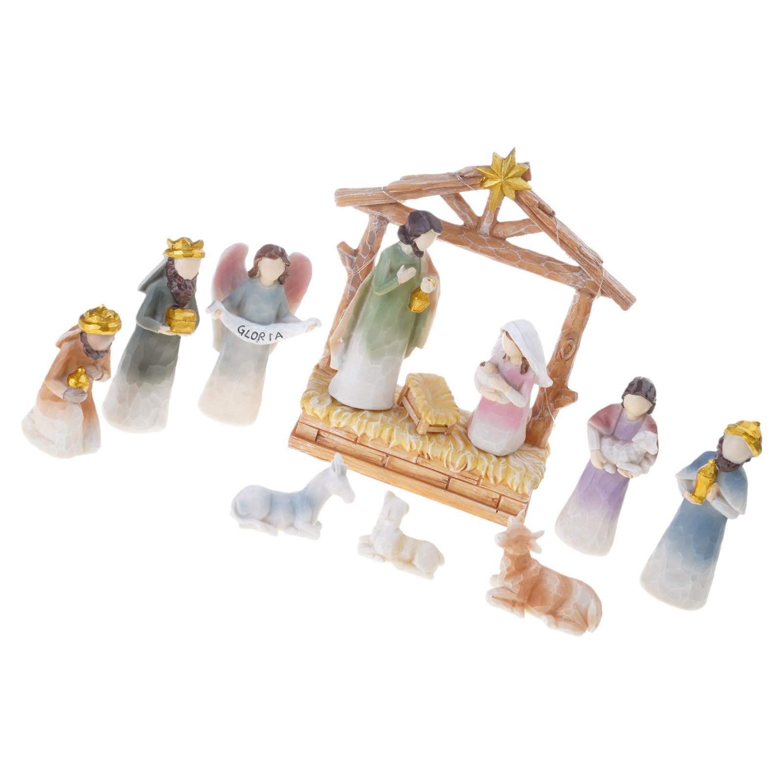 Xjdzineq Holy Family Nativity Figurines Resin Manger Scene, Christmas Table Centerpiece, Indoor Religious Holiday Decors Holy Family Resin Figurine Statue with Stable