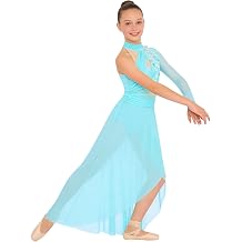 ranrann Kids Girls Lyrical Contemporary Dance Dress Mock Neck Ballet Dance Leotard High Low Split Long Dress