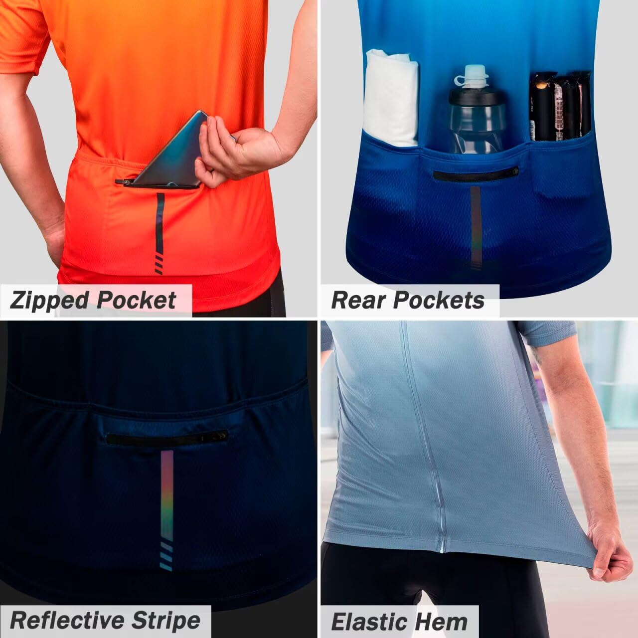 ROTTO Maillots Cyclisme Hommes Manches Courtes avec Poche à Fermeture éClair