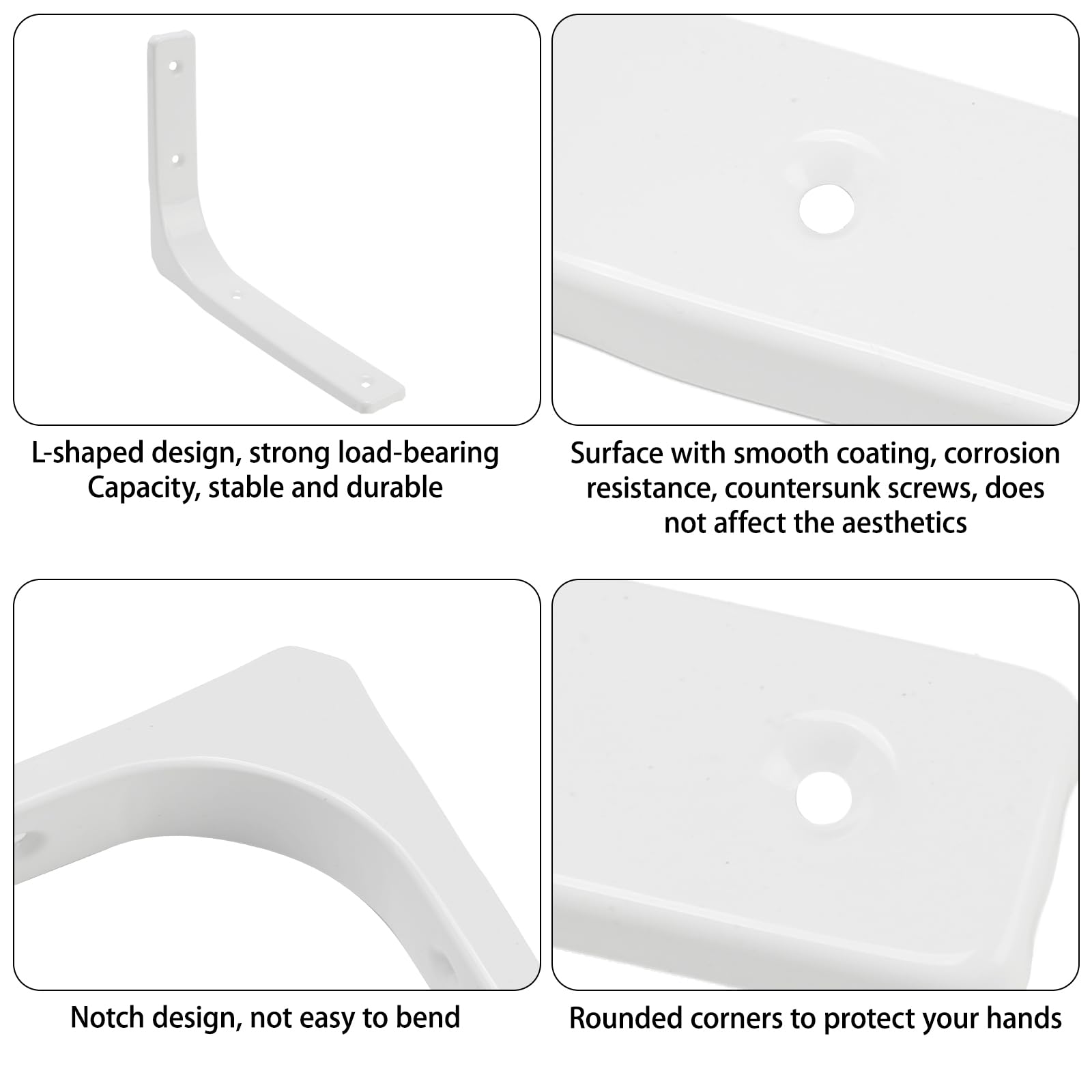 Fairblo 4Pcs White Shelf Bracket 250 x 200mm L Brackets for Shelves Heavy Duty Wall Mounted Brackets with Screws Metal Right Angle Bracket Shelf Support for Bookshelf Wood Board Garden Shelf - Image 3