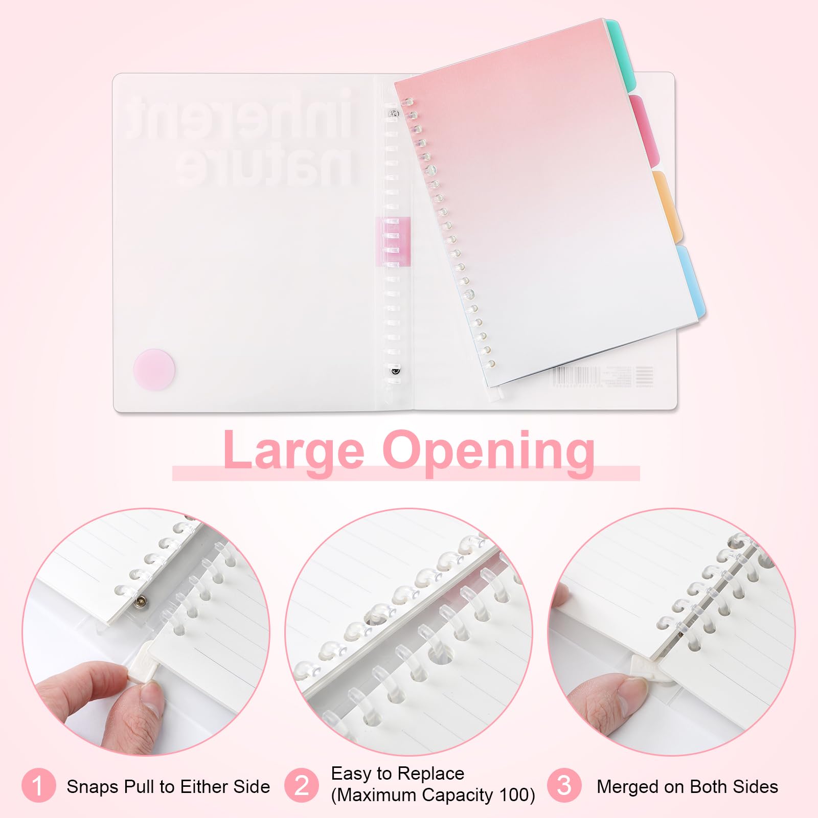 Toplive A5 Translucent Project Notepad with 4 Dividers-120 Pages (60 Sheets)-100gsm Lined PaperThick Matte Laminated Cover Notebook with Dividers -Pink - Image 4
