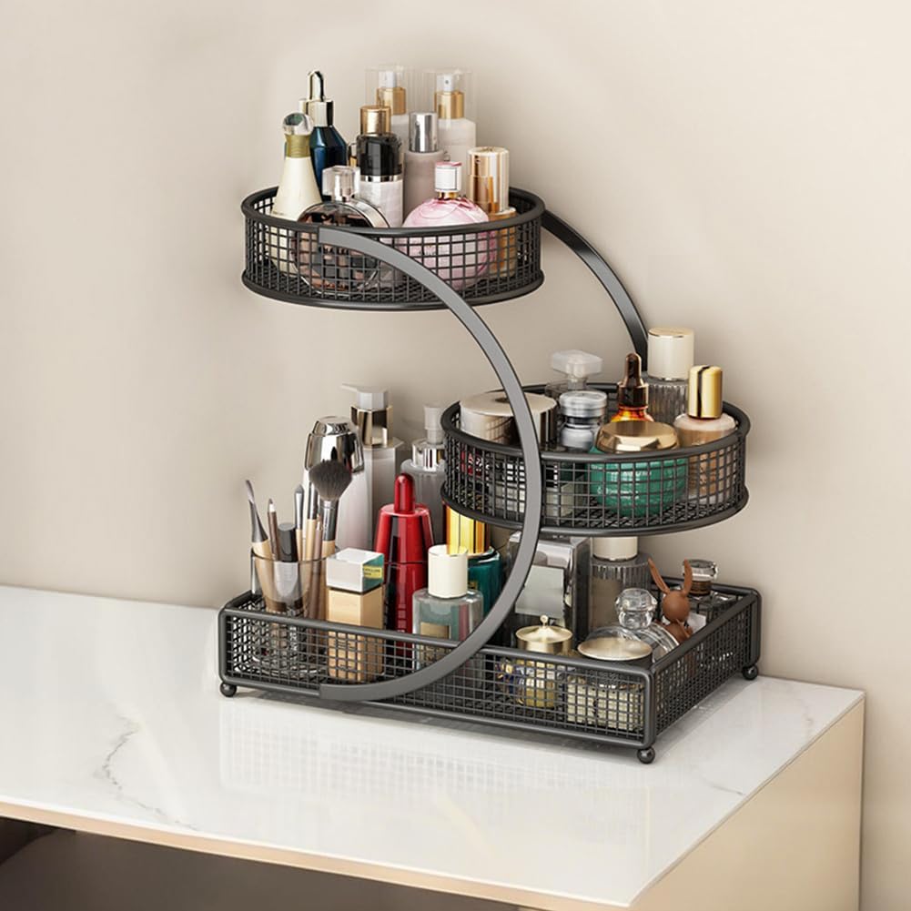 Dresser Shelf - Cosmetic & Makeup Organizer for Vanity, Bathroom, Countertop - Skincare & Lipstick Storage Box (12.6x7.5x13.8in) - Perfect for Women & Girls (Black)