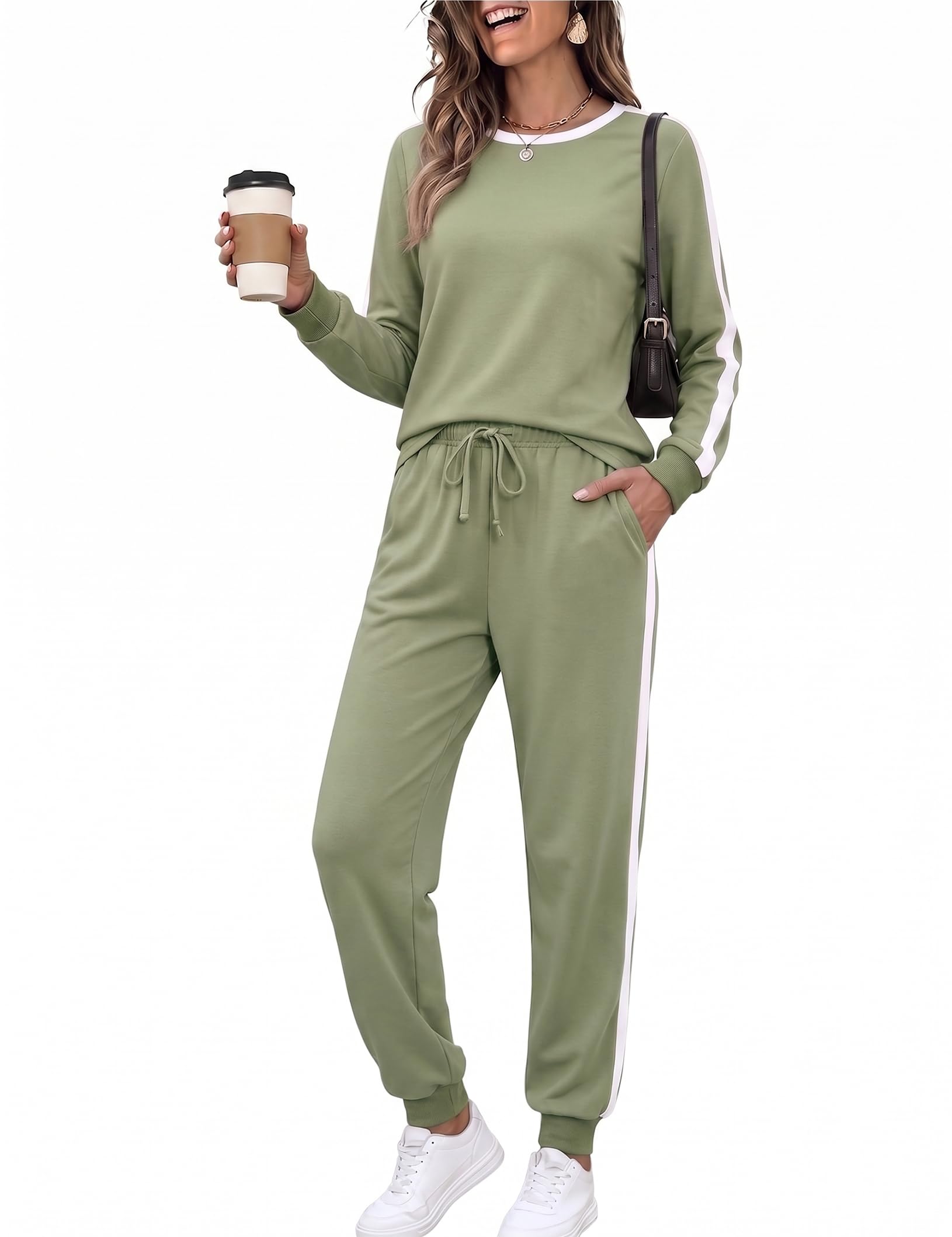Marvmys Women Long Sleeve Tracksuits Fashion 2 Piece Lounge Set Travel Outfits Jogger Set