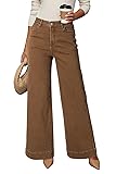 DOKOTOO Women's Casual High Waisted Jeans Stretch Button Wide Leg Loose Denim Pants with Pockets 8 Brown