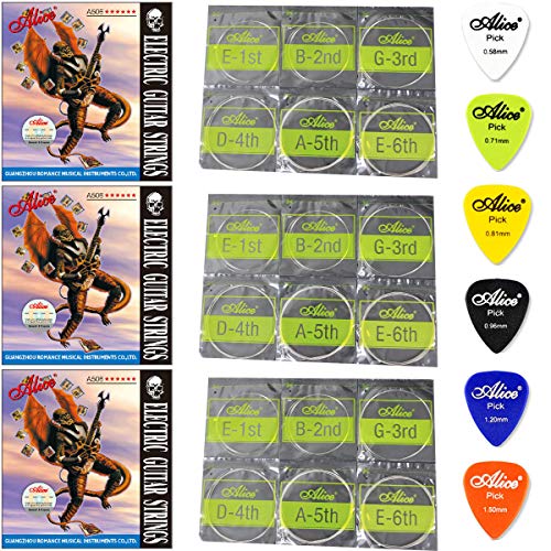3 Packs Alice A506 Plated Steel Nickel Alloy Wound Electric Guitar Strings Extra