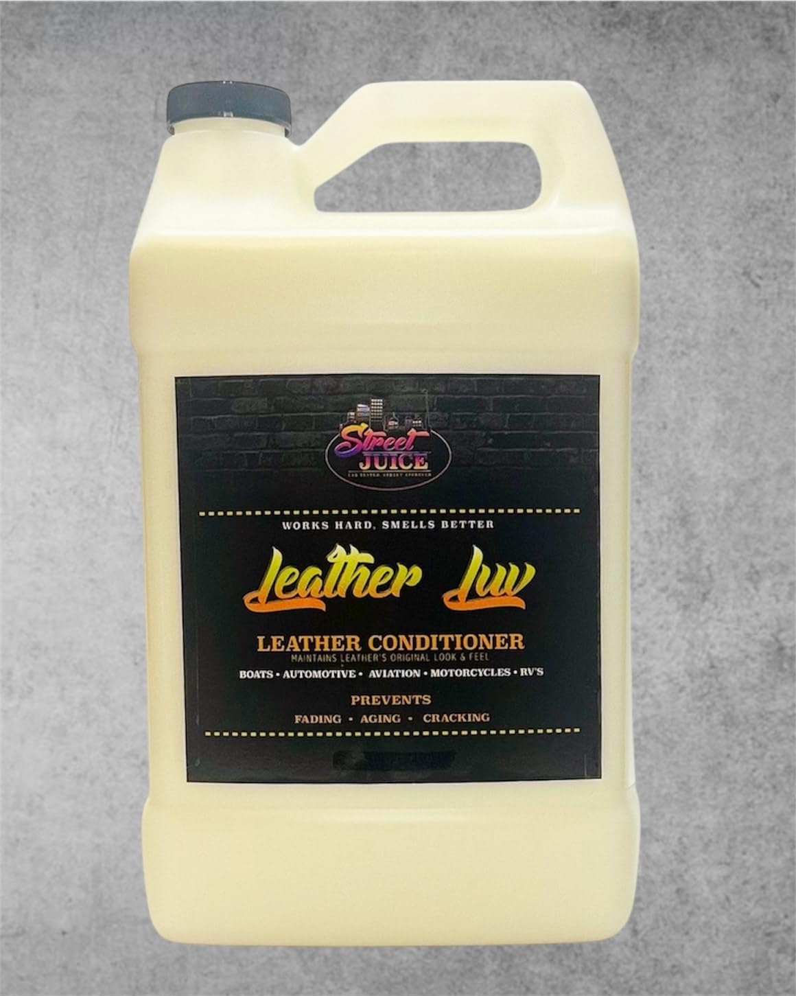 Leather Luv LL-1 Street Juice Products Sprayable Leather Conditioner For Car Interiors, Apparel, and More (Works on Natural, Synthetic, Pleather, Faux Leather and More) Leather Scent, 128 fl oz