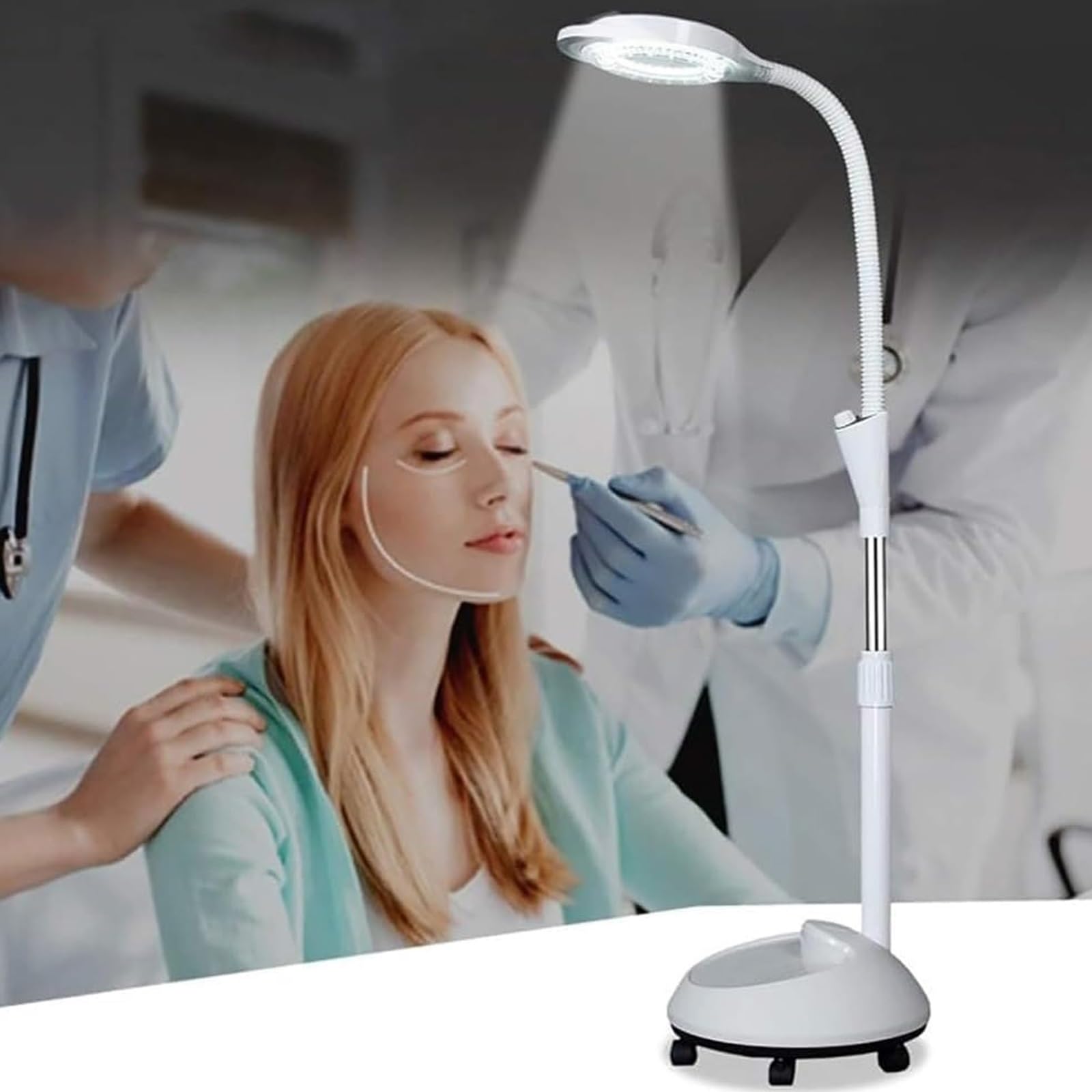 Medyczna lampa LED do badań z 8-krotnym powiększeniem, bez cienia, bezstopniowe ściemnianie. Idealna do ginekologii, kosmetyków, brwi, paznokci, medycyny weterynaryjnej