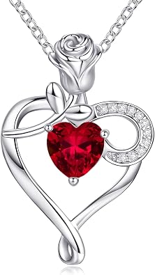 Heart Necklace Birthstone Necklaces for Women 925 Sterling Silver Jewelry Pendant Necklace Rose flower Mother Daughter Necklace for Mom Women Grandma Her Girlfriend