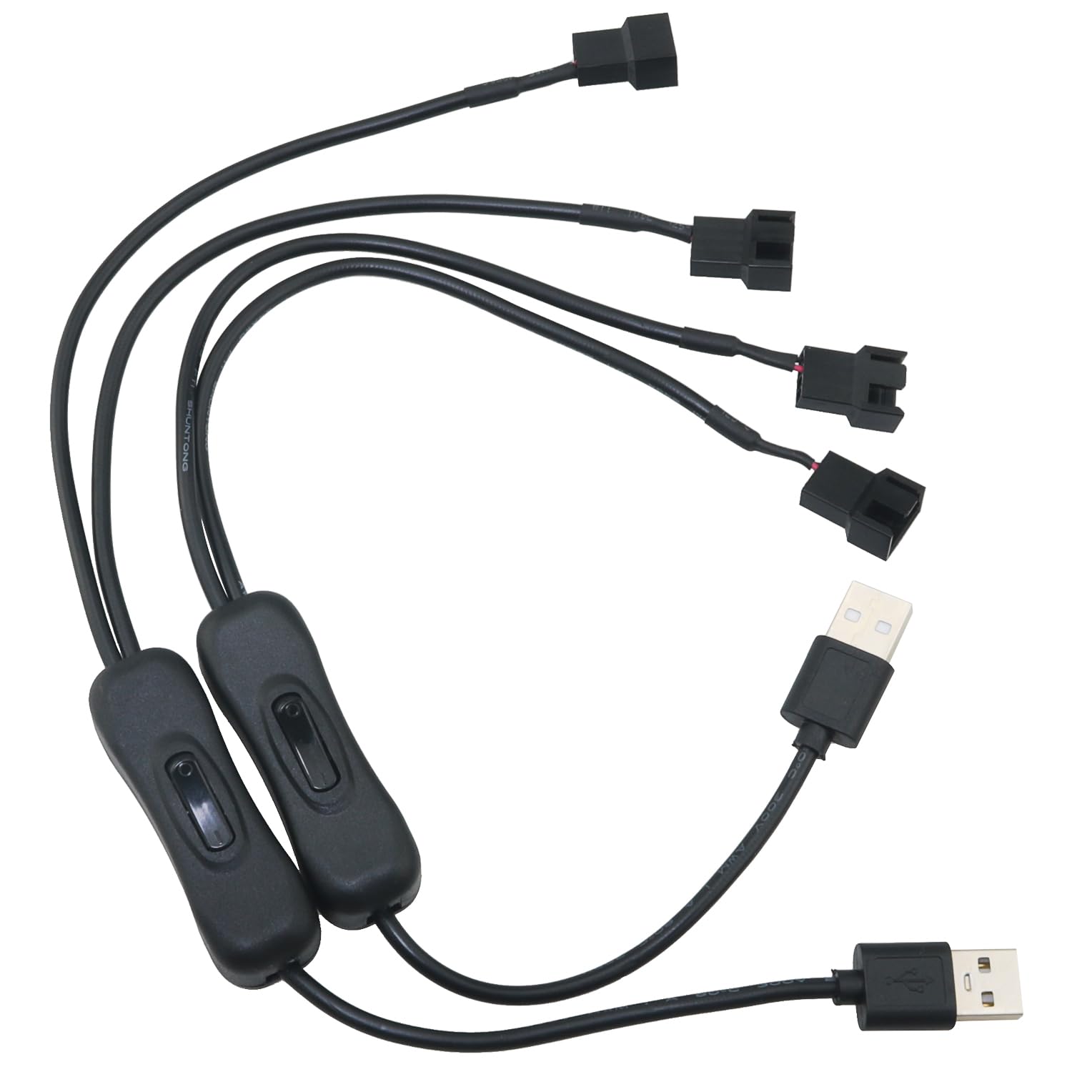 FMHXG 2PCS USB to 4Pin Switch Cable USB Cable 5V 1 in 2 Fan Adapter Cable Power Adapter Cable with Switch Cable Length 40cm/15.7 inch Fan Connector