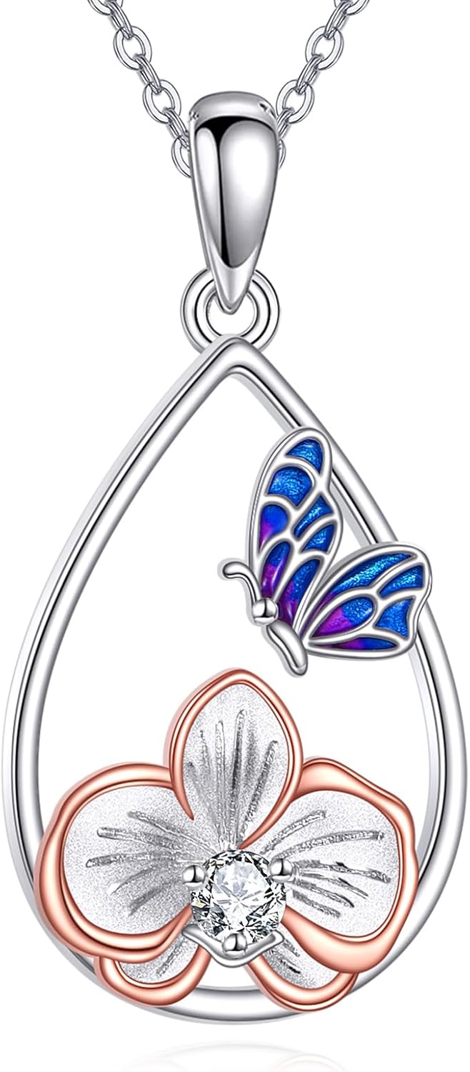 Flower Necklace Women Sterling Silver Hibiscus/Edelweiss/Orchid/Lotus/Daisy Pendant Flower Jewelry Gifts